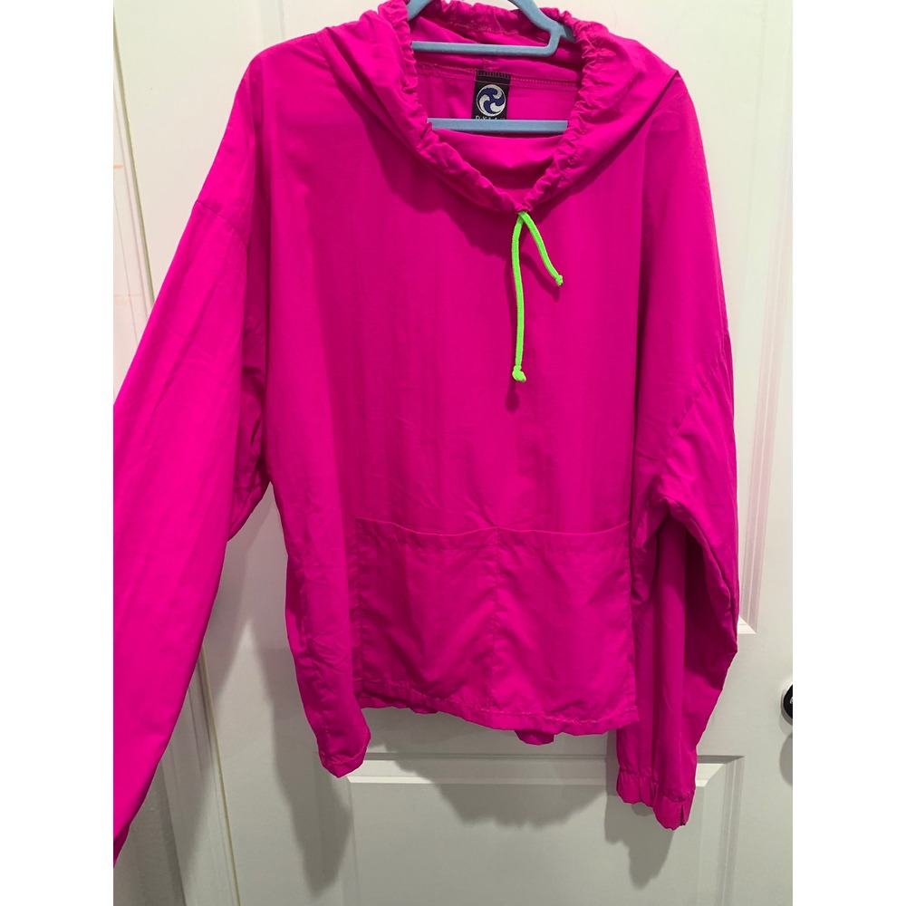 Vintage Dylan Neon Pink Nylon Windbreaker Pullover Hoodie Made in USA XL